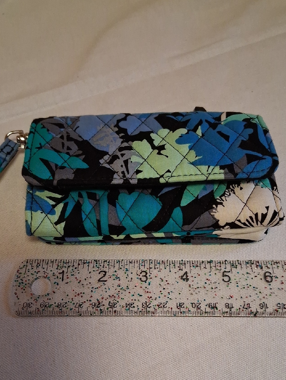 Vera Bradley Quilted Clutch in Teal, Blue, Green, Black Floral